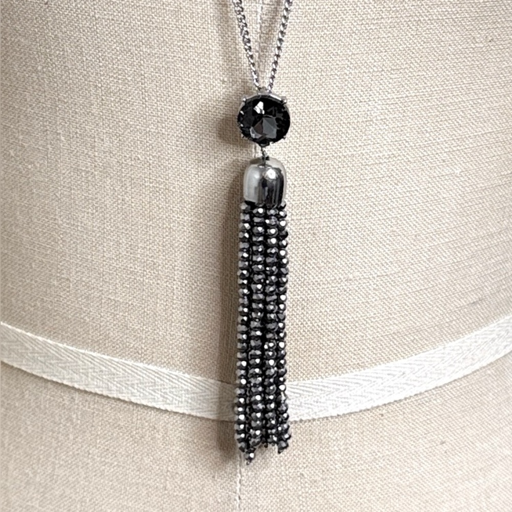 LOFT Gray & Silver Tassel Pendant Necklace